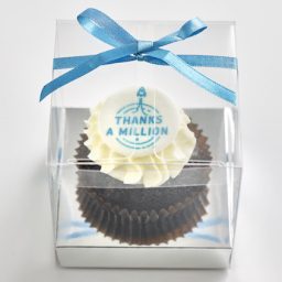 Corporate Classic size cupcake individually boxed clear cube with ribbon-423x423